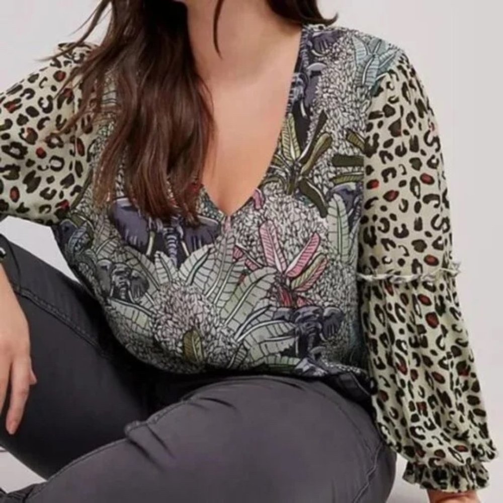 Anthropologie Bl-nk Safari Sibley Animal Elephant Print Blouse XS